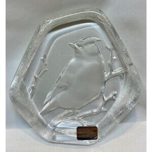 Vintage Mats Jonasson Crystal Cardinal Paperweight Sculpture Signed